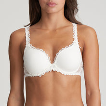 Load image into Gallery viewer, A lovely smooth heart shaped plunge bra. The lace trim on the cup edges and straps adds a feminine finish to this timeless bra. The straps may also be altered to a halter style.  Fabric content: Polyamide: 56%, Polyester: 33%, Elastane: 11%. Ivory.
