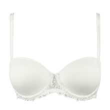Load image into Gallery viewer, Jane formed and seamless cupped bra with the seductive balconnet neckline. Smooth opaque cups with floral lace trim. The wider wire ensures optimal comfort. Lifts the bust, creating a natural image. Perfect for multiple necklines. B to F cup.  Fabric content: Polyamide: 66%, Polyester: 26%, Elastane: 8%. Ivory.

