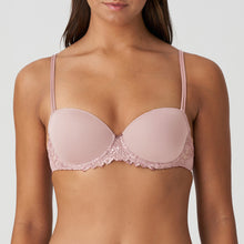 Load image into Gallery viewer, Jane formed and seamless cupped bra with the seductive balconnet neckline. Smooth opaque cups with floral lace trim. The wider wire ensures optimal comfort. Lifts the bust, creating a natural image. Perfect for multiple necklines. B to F cup.  Fabric content: Polyamide: 66%, Polyester: 26%, Elastane: 8%. Bois de Rose.
