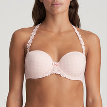 Load image into Gallery viewer, Strapless formed cup underwire bra with a balconnet line. Straight back with silicone strip to give extra support when the bra is worn strapless. Excellent shape and support for those strapless occasions. May also be worn in a halter style. The signature daisy straps complete the picture!  Fabric Content: Polyamide: 49%, Polyester: 41%, Elastane: 10%
