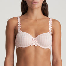 Load image into Gallery viewer, Pearly Pink underwired, non-padded bra. Signature Avoro dainty daisy straps, may be worn as normal or in a halter style
