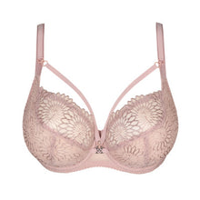 Load image into Gallery viewer, Bois de Rose. This Tulip Shape underwire bra is feminine, comfortable, and super-luxurious. The tonal colour creates an edgy tattoo effect. The removable extra straps accentuate your feminine cleavage. Looks wonderful under a V-neck top or dress. The embroidered lace is both soft and supple. A perfect is 3 panelled and fully supportive Balconnet bra, suitable for any occasion.  Fabric: Polyamide: 61%, Polyester: 24%, Elastane:15%
