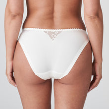 Load image into Gallery viewer, A feminine Rio brief in a delicate, printed fabric with embroidery panels at the front and rear. The gentle ivory colour is perfect under light-coloured clothing. Pure elegance!  Fabric content: Polyamide: 64%, Elastane: 15%, Polyester: 12%, Cotton: 9%
