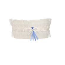 Load image into Gallery viewer, An elegant, tulle bridal garter with a delicate blue bow. This is the perfect finishing touch to any bridal wardrobe. Something new &amp; blue!  Fabric content: Polyamide: 100%, 
