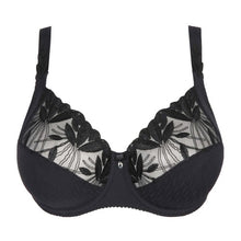 Load image into Gallery viewer, This is a fabulously stylish yet full fitting and supportive bra. The three-section cups have a excellent fit and a light look. The top of the cup has beautiful two-toned lacy embroidery that runs into the straps. 
