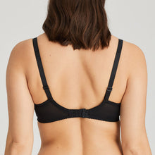 Load image into Gallery viewer, Black. This underwire bra is feminine, comfortable, and super-luxurious. The tonal colour creates an edgy tattoo effect. The removable extra straps accentuate your feminine cleavage. Looks wonderful under a V-neck top or dress. The embroidered lace is both soft and supple. The bra is 3 panelled and fully supportive.  Fabric: Polyamide: 60%, Polyester: 25%, Elastane:15%

