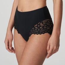 Load image into Gallery viewer, Black high waist full briefs. Wide stretch lace at the hip and bottom.
