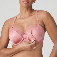 Load image into Gallery viewer, This nursing bra has a soft formed cup offering full cover and smoothness under any garment. This cover unclips at the front giving full access for feeding. The wide band of stretch lace at the top of the inner cup is both attractive but also supportive. 
